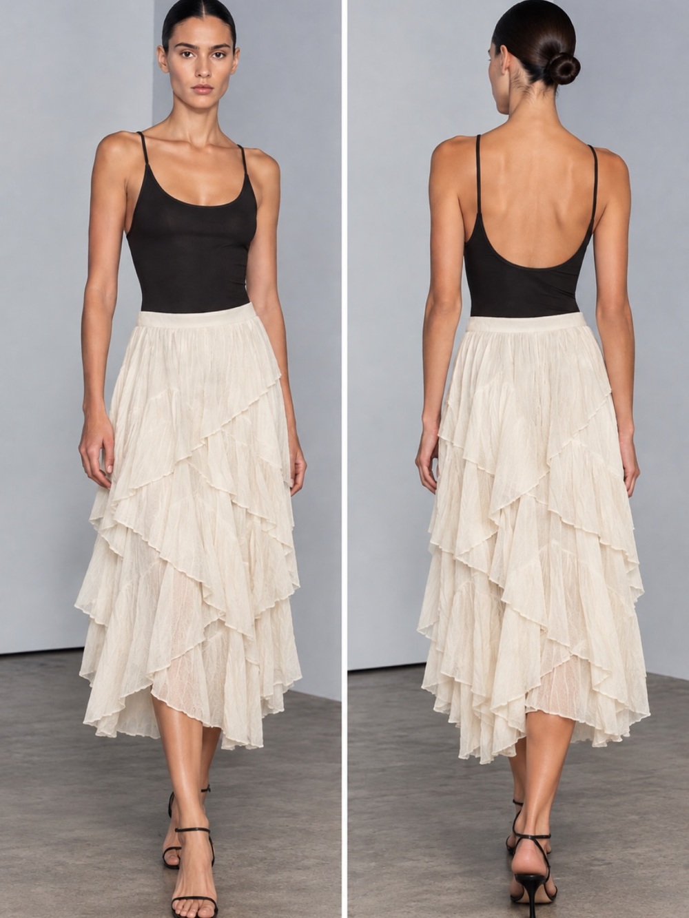 Zara Ivory Ruffle Tiered Maxi Skirt NWT Size Medium 8634/375/251 - Picture 8 of 8